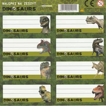 Dinoszaurusz füzetcímke 7 db/ív, többféle