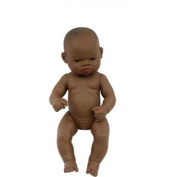 Baba - afrikai lány, haj nélkül, 32 cm-es, vízálló, MINILAND, ML31034