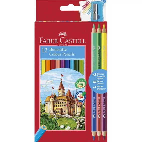Színes ceruzakészlet 12+3db-os (Bicolor), Faber-Castell, hatszög test