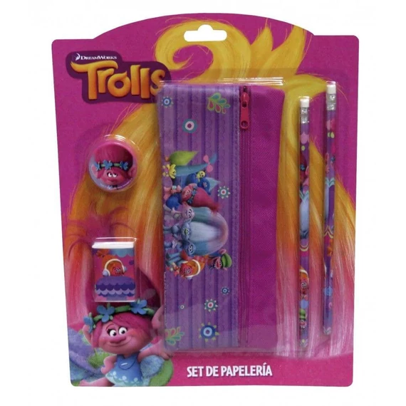 Trolls írószer, suli szett, 5 db-os (tolltartóval)