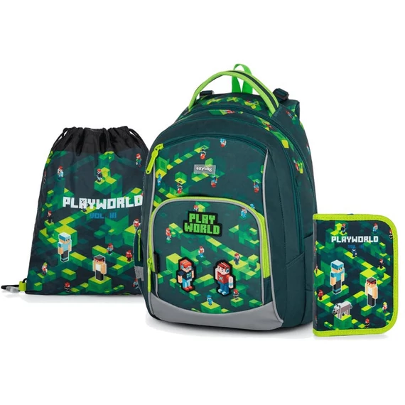 Minecraft mintás ergonómikus hátizsák, iskolatáska tolltartóval és tornazsákkal, OXY GO Playworld 2024