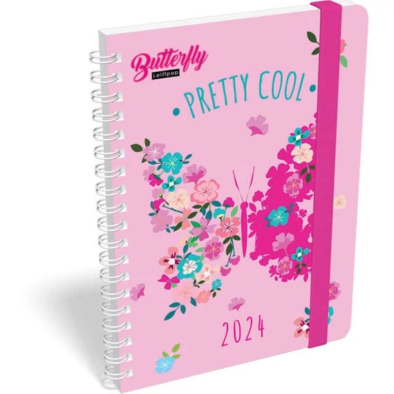 Lizzy Calendar heti tervező, B6, spirál, 2024, Lollipop Cute Butterfly