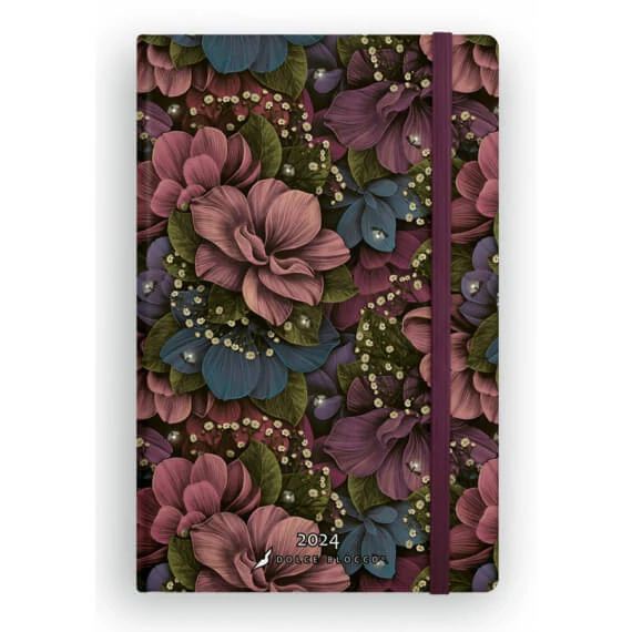 Dolce Blocco Secret Planner, heti tervező, 13x20cm, 2024, Midnight Flowers
