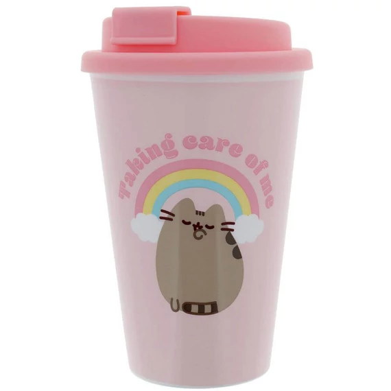 Pusheen cicás pohár műanyag tetővel, 350 ml, Taking care of me