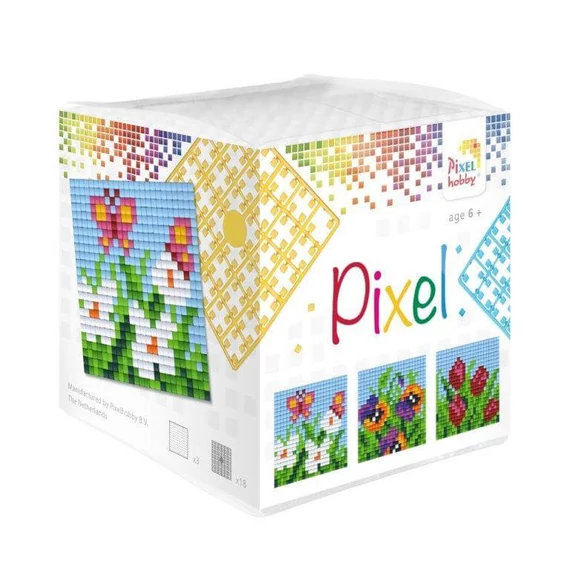 Pixel kocka, pixel szett 3 db kis alaplappal, tavaszi virágok