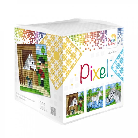 Pixel kocka, pixel szett 3 db kis alaplappal, lovas