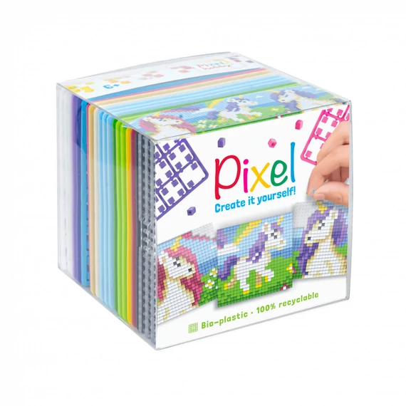 Pixel kocka, pixel szett 3 db kis alaplappal, unikornis