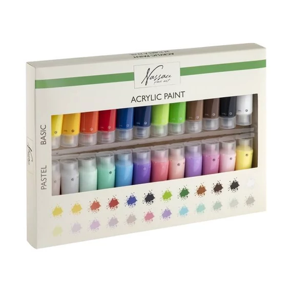 Akrilfesték készlet, 24 db-os, 24x22 ml, alap és pasztel színek