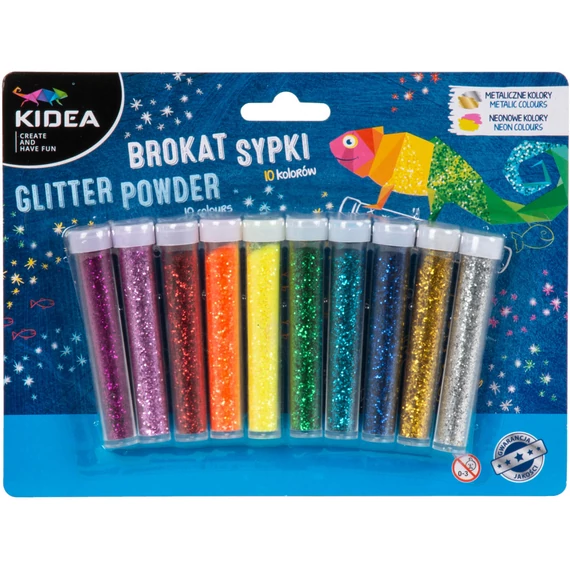 Csillámpor vegyes színek 4 gr, 10 db-os, Kidea