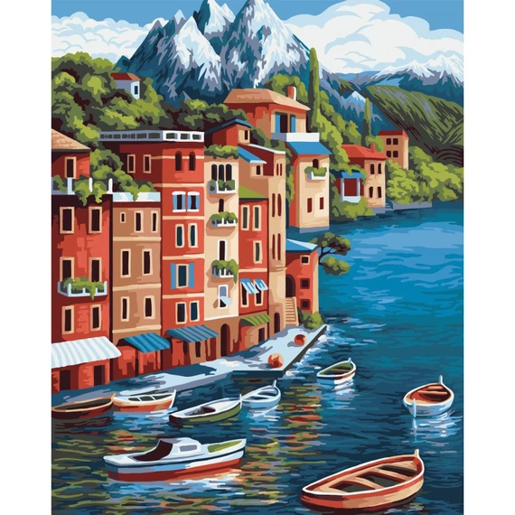 Festés számok szerint, tengerparti város, 40x50cm