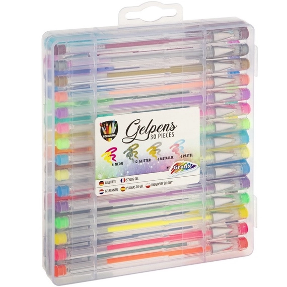 30 db-os Zselés toll készlet 12 flitter, 6 neon, 6 pasztel, 6 metál