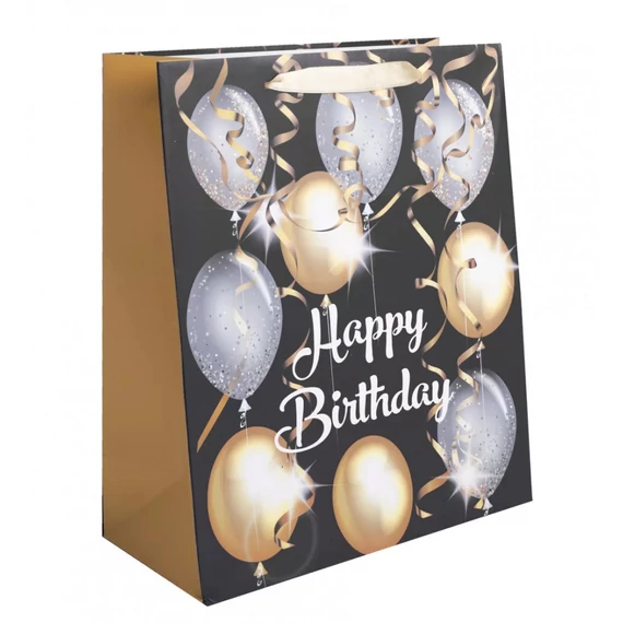 Ajándéktasak Happy Birthday - arany fekete 26x32 cm